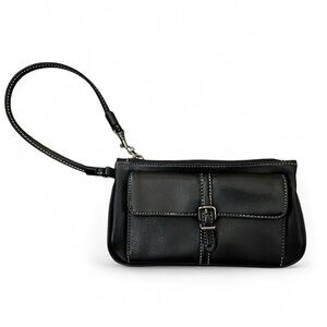 Nine West Wristlet Wallet Black Stitched Buckle Front Vintage